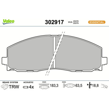 Valeo 302917 Bremsbelagsatz, Scheibenbremse ESSENTIAL Valeo 302917 Bremsbelagsatz, Scheibenbremse ESSENTIAL