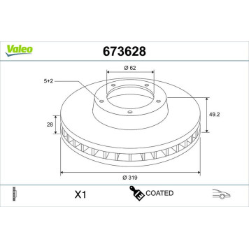 Valeo 673628 Bremsscheibe COATED