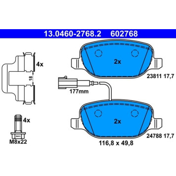 ATE 13.0460-2768.2 Bremsbelagsatz, Scheibenbremse ATE 13.0460-2768.2 Bremsbelagsatz, Scheibenbremse