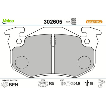 Valeo 302605 Bremsbelagsatz, Scheibenbremse ESSENTIAL Valeo 302605 Bremsbelagsatz, Scheibenbremse ESSENTIAL