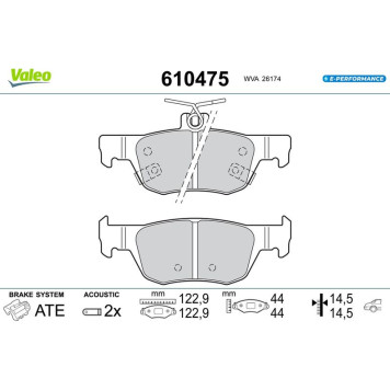 Valeo 610475 Bremsbelagsatz, Scheibenbremse E-PERFORMANCE Valeo 610475 Bremsbelagsatz, Scheibenbremse E-PERFORMANCE