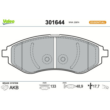 Valeo 301644 Bremsbelagsatz, Scheibenbremse ESSENTIAL Valeo 301644 Bremsbelagsatz, Scheibenbremse ESSENTIAL