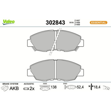 Valeo 302843 Bremsbelagsatz, Scheibenbremse ESSENTIAL Valeo 302843 Bremsbelagsatz, Scheibenbremse ESSENTIAL