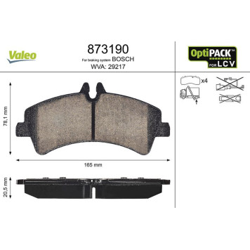 Valeo 873190 Bremsbelagsatz, Scheibenbremse OPTIPACK for LCV