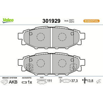 Valeo 301929 Bremsbelagsatz, Scheibenbremse ESSENTIAL
