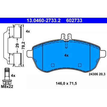 ATE 13.0460-2733.2 Bremsbeläge für MERCEDES-BENZ C-Klasse, exkl. Verschleißwarnkontakt ATE 13.0460-2733.2 Bremsbeläge für MERCEDES-BENZ C-Klasse, exkl. Verschleißwarnkontakt
