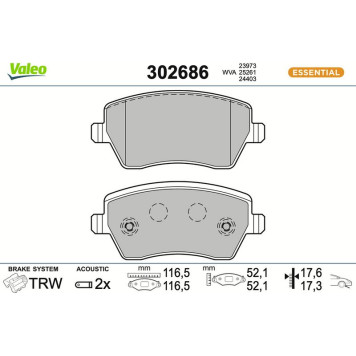 Valeo 302686 Bremsbelagsatz, Scheibenbremse ESSENTIAL