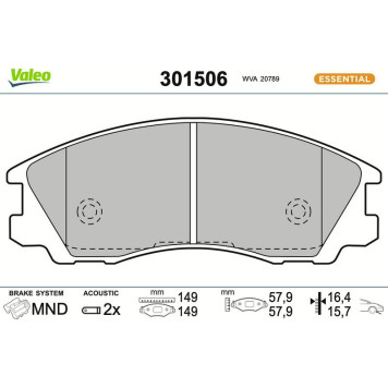 Valeo 301506 Bremsbelagsatz, Scheibenbremse ESSENTIAL Valeo 301506 Bremsbelagsatz, Scheibenbremse ESSENTIAL