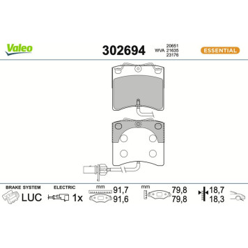 Valeo 302694 Bremsbelagsatz, Scheibenbremse ESSENTIAL