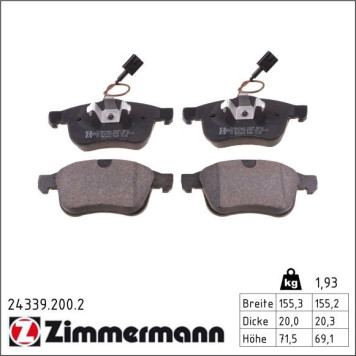 Zimmermann 24339.200.2 Bremsbelagsatz, Scheibenbremse