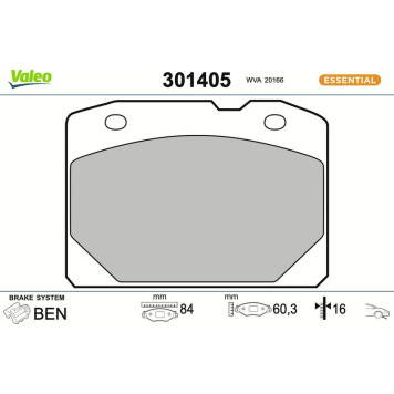 Valeo 301405 Bremsbelagsatz, Scheibenbremse ESSENTIAL Valeo 301405 Bremsbelagsatz, Scheibenbremse ESSENTIAL
