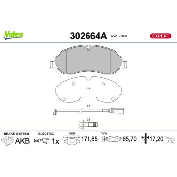 Valeo 302664A Bremsbelagsatz, Scheibenbremse EXPERT Valeo 302664A Bremsbelagsatz, Scheibenbremse EXPERT