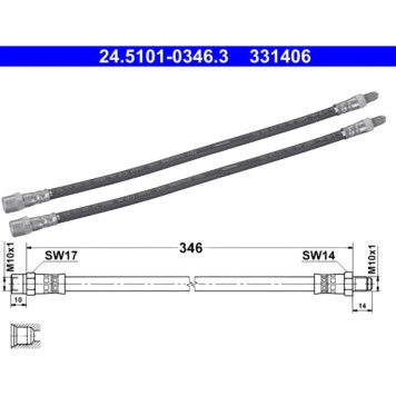 2x ATE 24.5101-0346.3 Bremsschlauch 2 x 2x ATE 24.5101-0346.3 Bremsschlauch 2 x