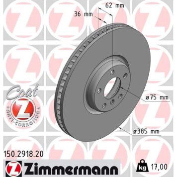 Zimmermann 150.2918.20 Bremsscheibe Coat Z Zimmermann 150.2918.20 Bremsscheibe Coat Z