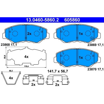 ATE 13.0460-5860.2 Bremsbelagsatz, Scheibenbremse