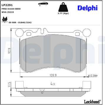 Delphi LP2291 Bremsbelagsatz, Scheibenbremse Delphi LP2291 Bremsbelagsatz, Scheibenbremse