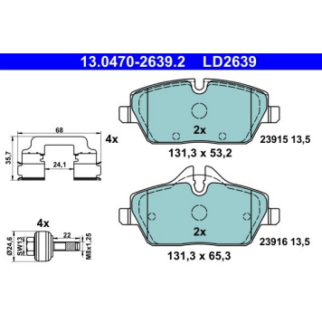 ATE 13.0470-2639.2 Bremsbelagsatz, Scheibenbremse Ceramic