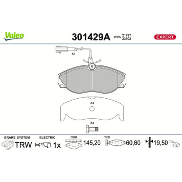 Valeo 301429A Bremsbelagsatz, Scheibenbremse EXPERT Valeo 301429A Bremsbelagsatz, Scheibenbremse EXPERT