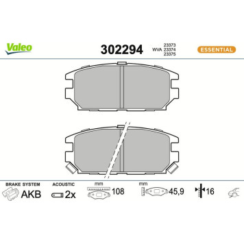 Valeo 302294 Bremsbelagsatz, Scheibenbremse ESSENTIAL Valeo 302294 Bremsbelagsatz, Scheibenbremse ESSENTIAL