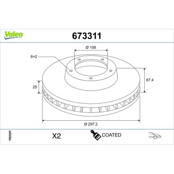 Valeo 673311 Bremsscheibe COATED Valeo 673311 Bremsscheibe COATED