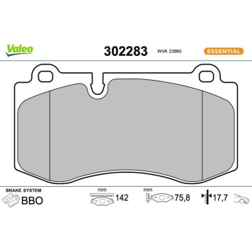 Valeo 302283 Bremsbelagsatz, Scheibenbremse ESSENTIAL Valeo 302283 Bremsbelagsatz, Scheibenbremse ESSENTIAL