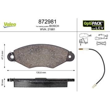 Valeo 872981 Bremsbelagsatz, Scheibenbremse OPTIPACK for LCV