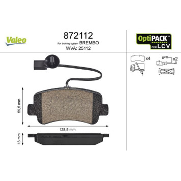 Valeo 872112 Bremsbelagsatz, Scheibenbremse OPTIPACK for LCV