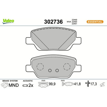 Valeo 302736 Bremsbelagsatz, Scheibenbremse ESSENTIAL Valeo 302736 Bremsbelagsatz, Scheibenbremse ESSENTIAL