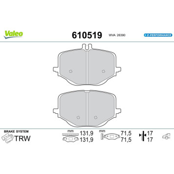 Valeo 610519 Bremsbelagsatz, Scheibenbremse E-PERFORMANCE Valeo 610519 Bremsbelagsatz, Scheibenbremse E-PERFORMANCE