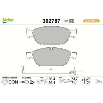 Valeo 302787 Bremsbelagsatz, Scheibenbremse ESSENTIAL Valeo 302787 Bremsbelagsatz, Scheibenbremse ESSENTIAL