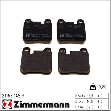 Zimmermann 21163.145.9 Bremsbelagsatz, Scheibenbremse pb:z