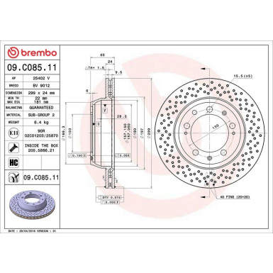 09.C085.11 Bremsscheibe PRIME LINE - UV Coated