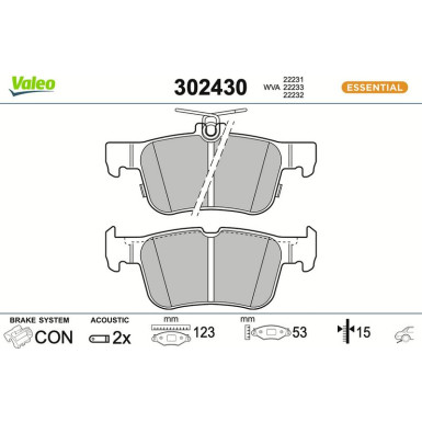 Valeo Bremsbelagsatz, Scheibenbremse ESSENTIAL 302430