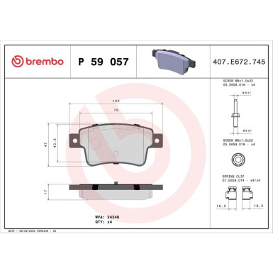 Brembo Bremsbelagsatz, Scheibenbremse PRIME LINE P 59 057