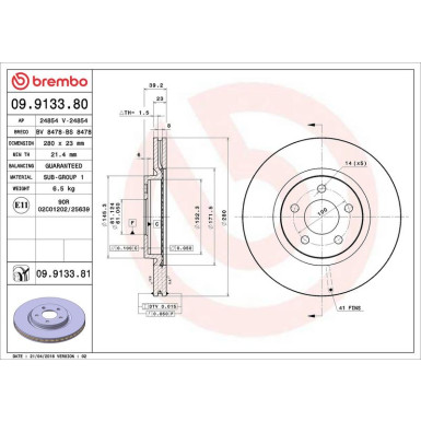 Brembo Bremsscheibe PRIME LINE - UV Coated 09.9133.81