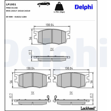 Delphi | Bremsbelagsatz, Scheibenbremse | LP1951