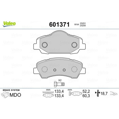 Valeo | Bremsbelagsatz, Scheibenbremse | 601371