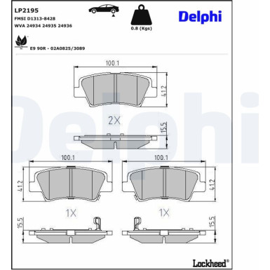 Delphi | Bremsbelagsatz, Scheibenbremse | LP2195 Delphi | Bremsbelagsatz, Scheibenbremse | LP2195
