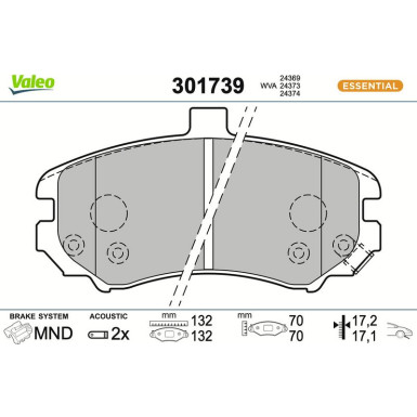 Valeo Bremsbelagsatz, Scheibenbremse ESSENTIAL 301739