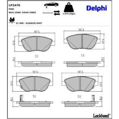 Delphi Bremsbelagsatz, Scheibenbremse LP2476