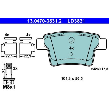 13.0470-3831.2 Bremsbelagsatz, Scheibenbremse ATE Ceramic