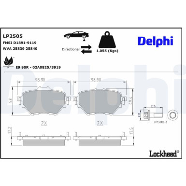 Delphi | Bremsbelagsatz, Scheibenbremse | LP2505 Delphi | Bremsbelagsatz, Scheibenbremse | LP2505
