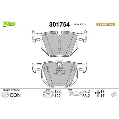 Valeo Bremsbelagsatz, Scheibenbremse ESSENTIAL 301754