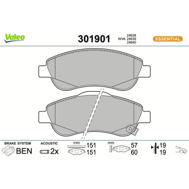 Valeo Bremsbelagsatz, Scheibenbremse ESSENTIAL 301901