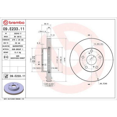 Brembo Bremsscheibe PRIME LINE - UV Coated 09.E233.11