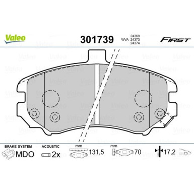Valeo | Bremsbelagsatz, Scheibenbremse | 301739