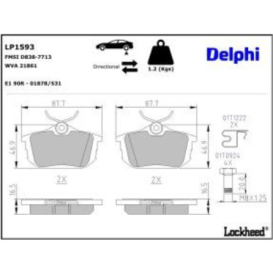 Delphi Bremsbelagsatz, Scheibenbremse LP1593