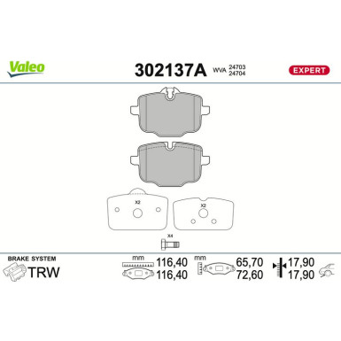 Valeo | Bremsbelagsatz, Scheibenbremse | 302137A