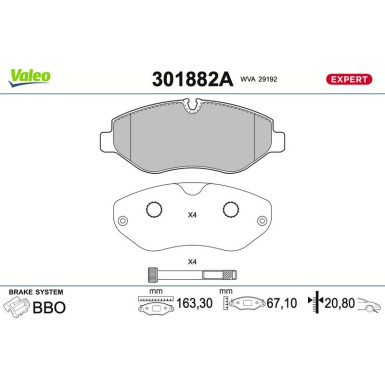Valeo Bremsbelagsatz, Scheibenbremse EXPERT 301882A