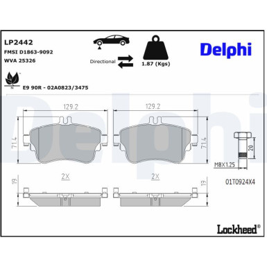 Delphi | Bremsbelagsatz, Scheibenbremse | LP2442